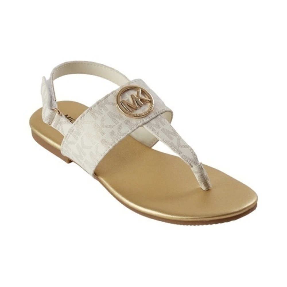 MICHAEL KORS Girls Marlie MK Logo T-Strap Sandals Shoe White Soft Gold -various